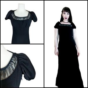 Vintage 1990s Empire Waist Puff Sleeve Regency Babydoll Goth Formal Maxi Dress